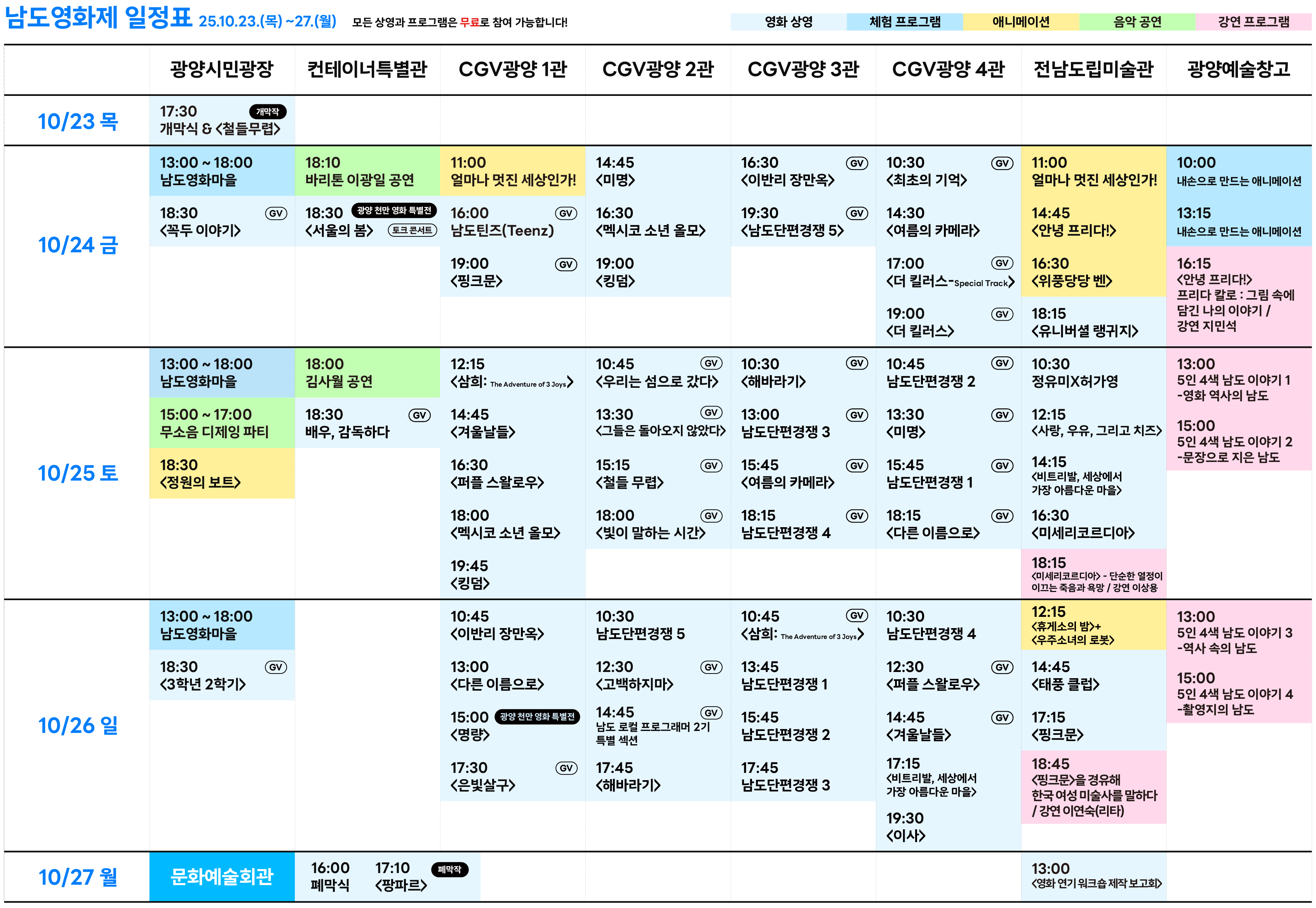 영화제 전체 스케줄